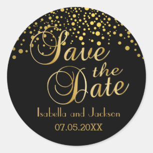 Save the Date   Gold Dots   Personalise Classic Round Sticker