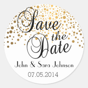 Save the Date   Gold Dots   Personalise Classic Round Sticker