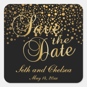 Save the Date Gold Dots   Personalise Square Sticker