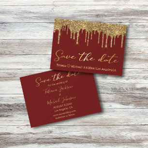 save the date gold dripping glitters  red wedding card