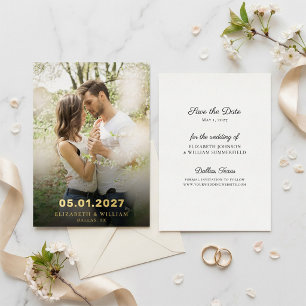 Save The Date Gold Foil Photo Wedding Announcement