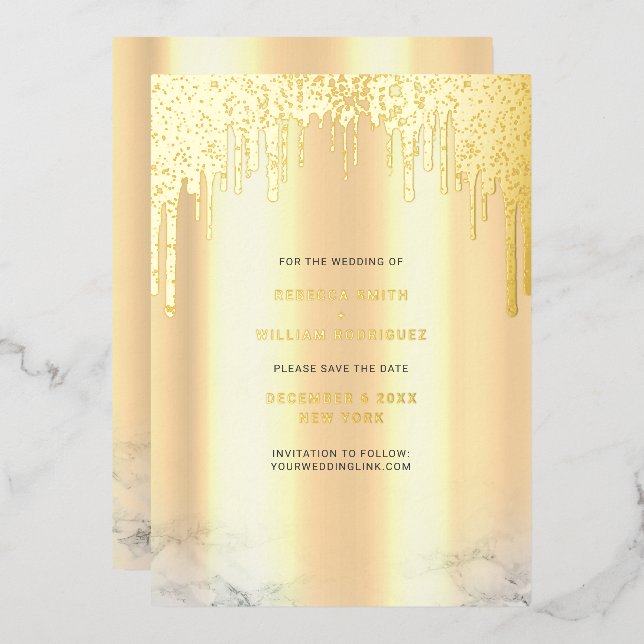 Save The Date Gold Glitter Drips (Front/Back)