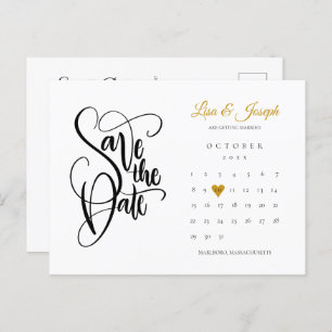 Save the Date Gold Heart Calendar QR Code Announcement Postcard