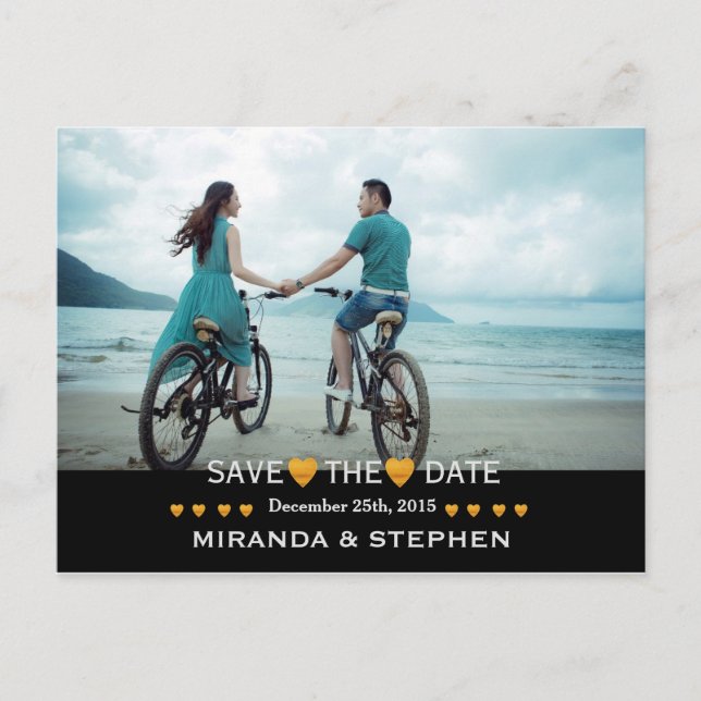 Save the Date Gold Heart Modern Wedding Photo Announcement Postcard (Front)