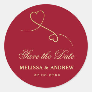 Save the Date   Gold Hearts Burgundy Pink Wedding  Classic Round Sticker