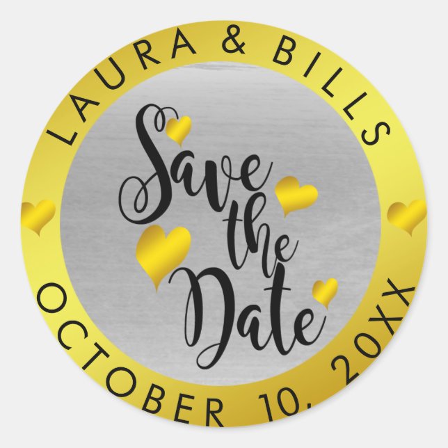 Save the Date Gold Love Glitter Wedding Classic Round Sticker (Front)