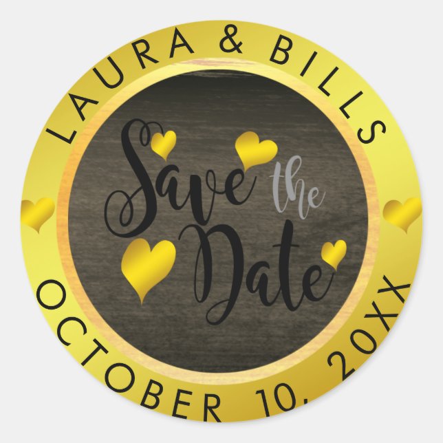 Save the Date Gold Love Glitter Wedding Classic Round Sticker (Front)