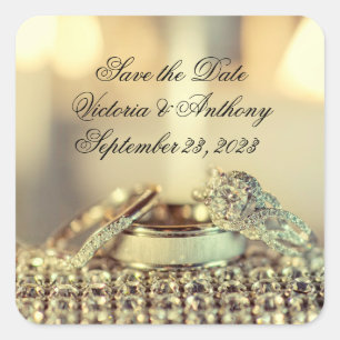Save the Date Gold Names Date Script  Square Sticker