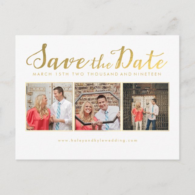 Save the Date Gold Script Typography Photo cards (Front)