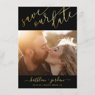 Save the Date Gold Script Wedding Announcement