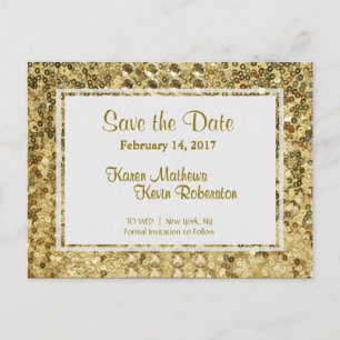 Save the Date   Gold Sequins Announcement Postcard