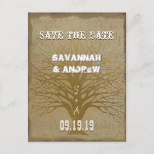 Save the Date Gold  Swirly Tree Announcement Postcard