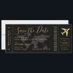 Save the Date Gold World Map Boarding Pass<br><div class="desc">Boarding Pass Plane Ticket Save the Date Invitation Card in chick and elegant black and gold for a modern Destination Wedding featuring a romantic aeroplane logo and world map background and space on the back for travel and accommodations information for guests to start planning their trip to celebrate your marriage...</div>