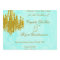 Save the Date Golden Chandelier and Aqua Damask