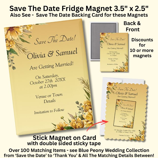 Save The Date, Golden Flowers,  5" x 2.5" Fridge Magnet (Creator Uploaded)