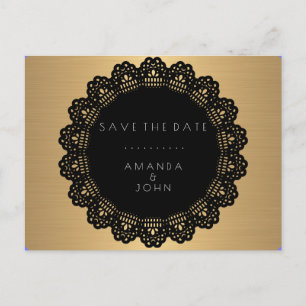 Save The Date Golden Minimalism Black Announcement Postcard