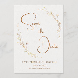 Save the Date Golden Outline Flowers Invitation