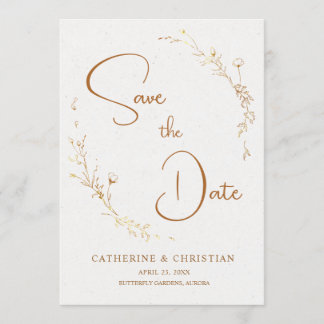 Save the Date Golden Outline Flowers Invitation