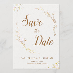 Save the Date Golden Outline Flowers Invitation