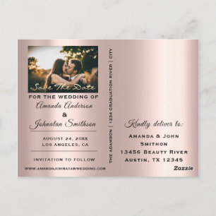 Save The Date Golden Script Photo Rose Blush Moder Postcard