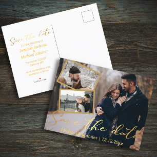 save the date golden wedding 3 photo collage announcement postcard
