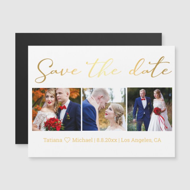 save the date golden wedding  photo collage magnet (Front/Back)