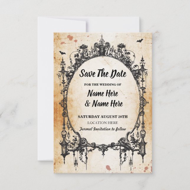 Save The Date Gothic Frame Halloween Rustic Card (Front)