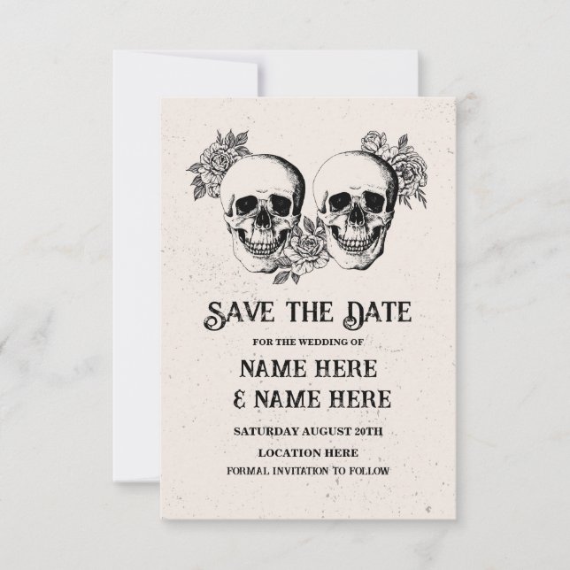 Save The Date Gothic Frame Halloween Skull Card (Front)