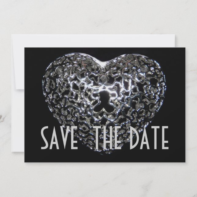 Save the Date - Gothic Metal Heart Jewel (Front)