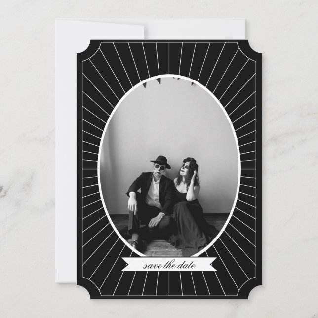 SAVE THE DATE Gothic Skeleton Tarot Wedding B&W Invitation (Back)