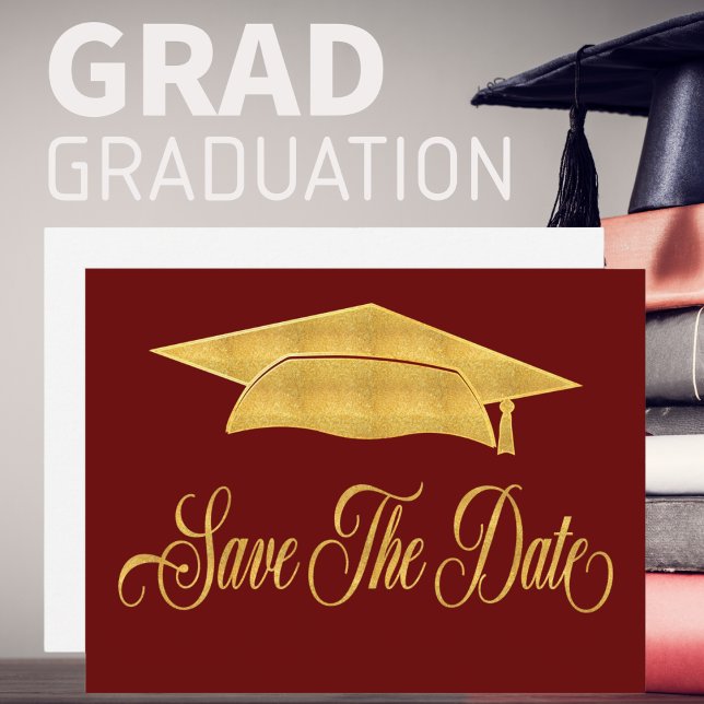 Save The Date Graduation Faux Gold Grad Announcement Postcard (Creator Uploaded)