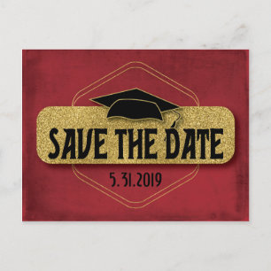 Save The Date Graduation Modern Red Gold Postcard