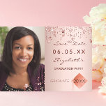 Save the Date graduation party blush photo 2023<br><div class="desc">A photo Save the date card for a graduation party. On front: Add your own vertical size photo of the graduate. A rose gold, blush metallic looking background, decorated with stars. Personalize and add a name and date. The name and the text: Save the Date are written with a modern...</div>