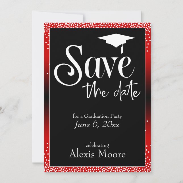 Save the Date Graduation Party Bright Red Ombre Invitation (Front)