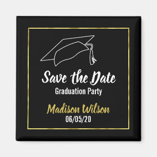 Save the Date Graduation Party Faux Gold Border Magnet