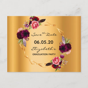 Save the Date graduation party gold florals 2024 Postcard