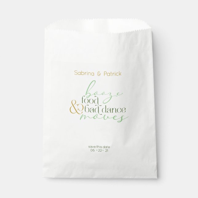 Save the Date  Green Booze Food Bad Dance Moves Favour Bags (Front)