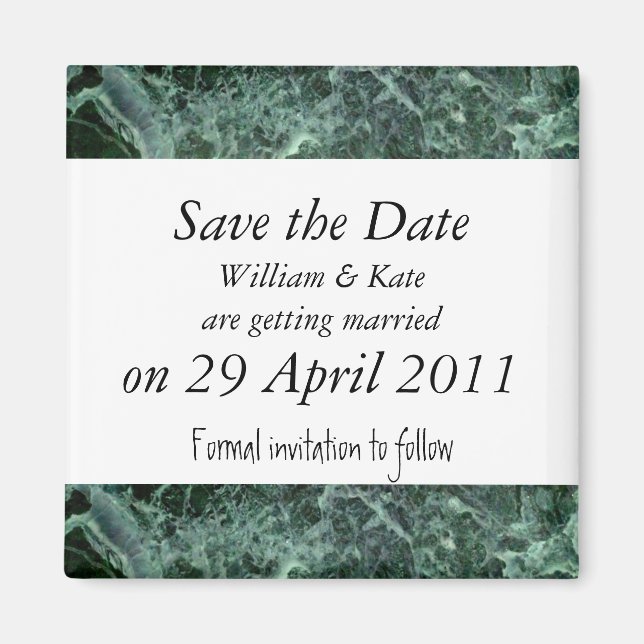 Save the date green marble magnet (Front)