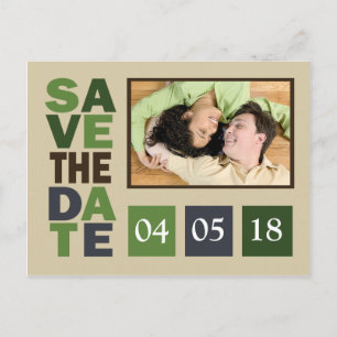 Save The Date Green Shade Wedding Colours Announcement Postcard