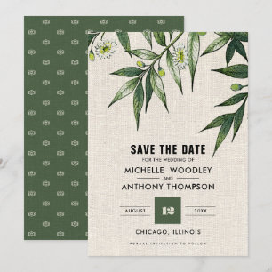 Save the Date. Greenery Botanical Burlap Cards