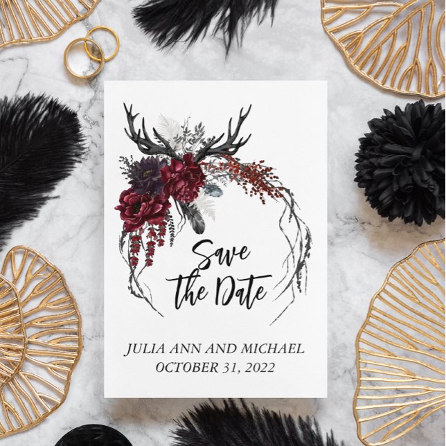 Save the Date Halloween Fall Wedding Floral  Card (Creator Uploaded)