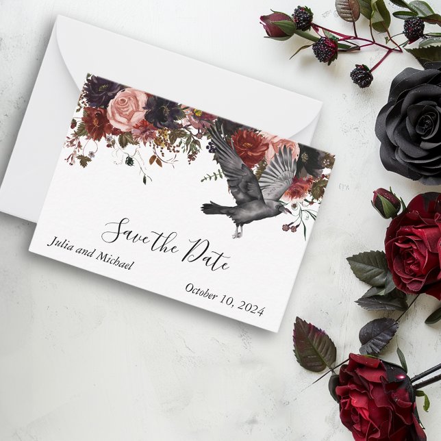 Save the Date Halloween Fall Wedding Raven Card (Creator Uploaded)