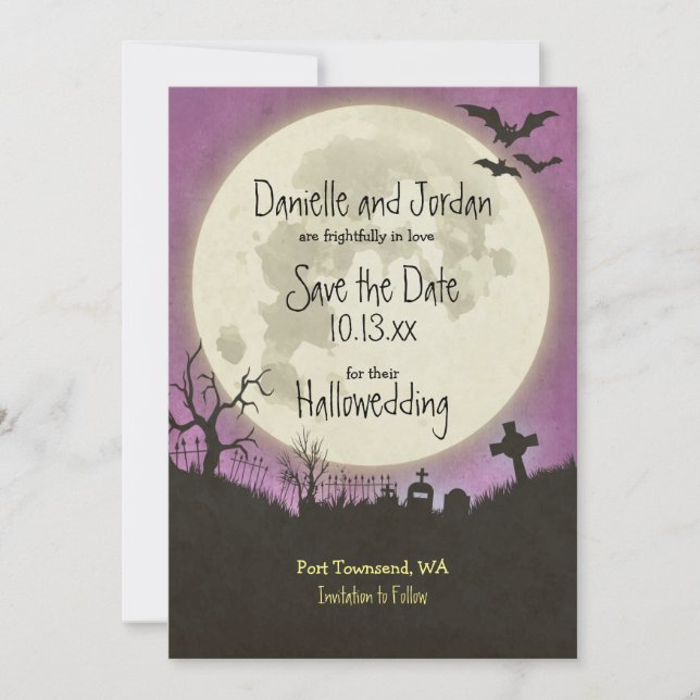 Save the Date Halloween wedding in purple (Front)