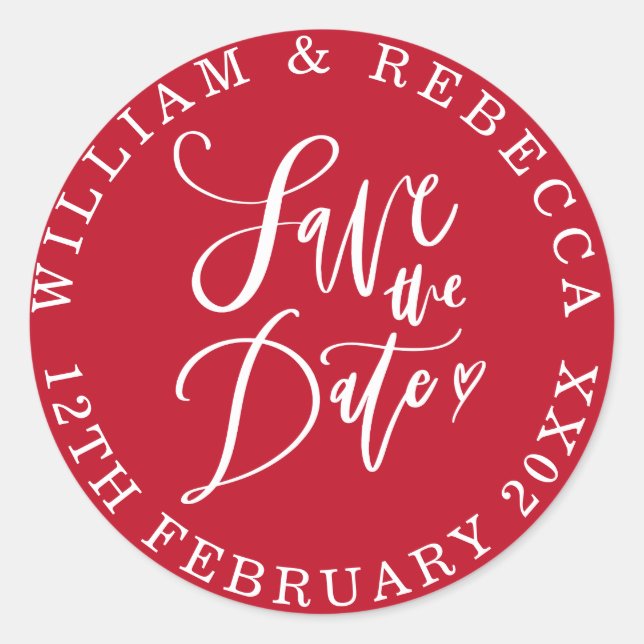 Save the Date Hand Script Heart Circular Classic Round Sticker (Front)