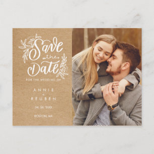 Save the Date Hand Script Photo Rustic Kraft Announcement Postcard