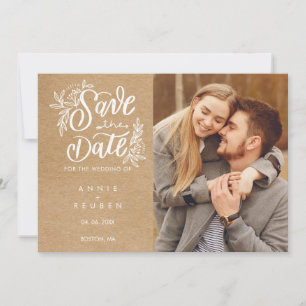 Save the Date Hand Script Photo Rustic Kraft Invitation