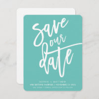 SAVE THE DATE handlettered mint fuschia white