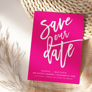SAVE THE DATE handlettered script fuschia white Invitation