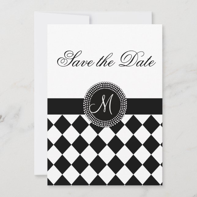 Save the Date Harlequin Pattern and Monogram (Front)
