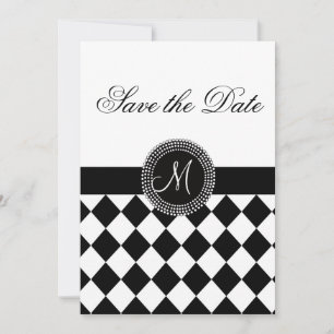 Save the Date Harlequin Pattern and Monogram